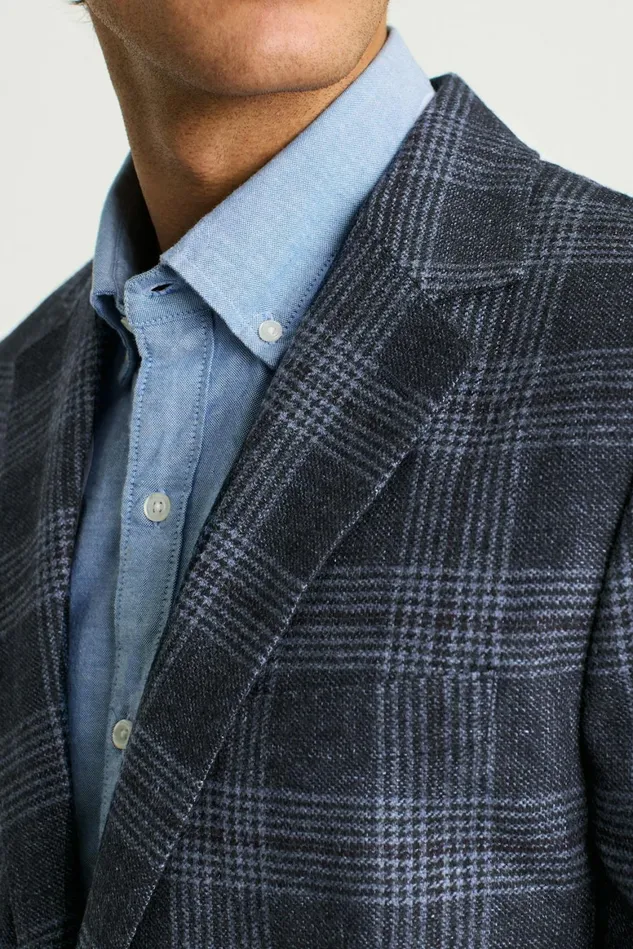 Men Jetsetter Unconstructed Blazer Navy Glen Check Bonobos Blazers and Sport Coats