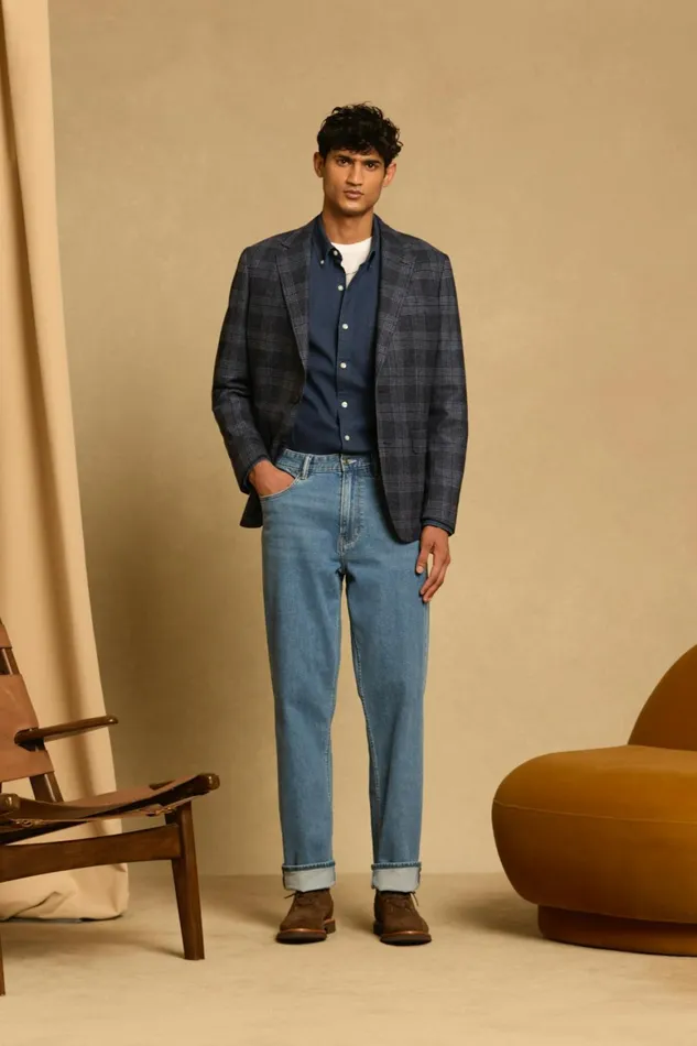Men Jetsetter Unconstructed Blazer Navy Glen Check Bonobos Blazers and Sport Coats