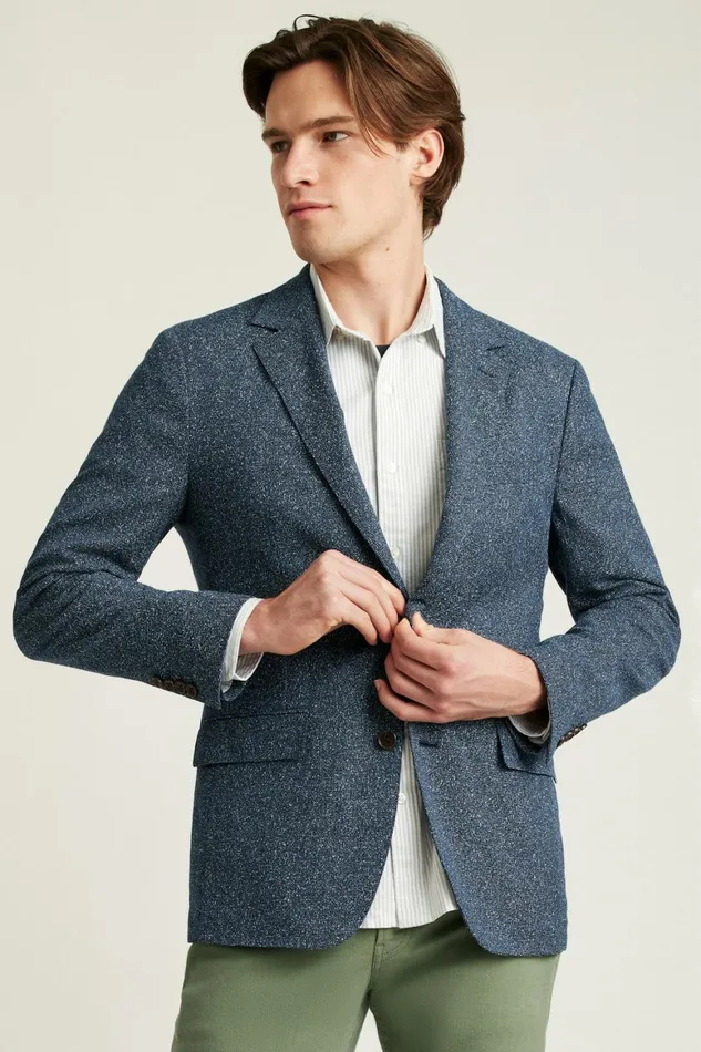 Men Jetsetter Unconstructed Italian Blazer Navy Donegal Bonobos Blazers and Sport Coats