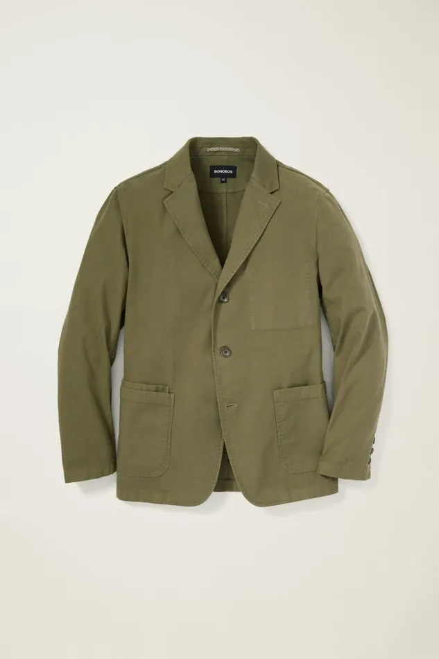 Men Jetsetter Washed Cotton Blazer Olive Bonobos Blazers and Sport Coats