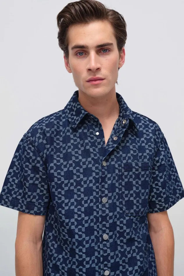 Men Jonas Shirt Indigo Combo Jonathan Simkhai Tops and TShirts