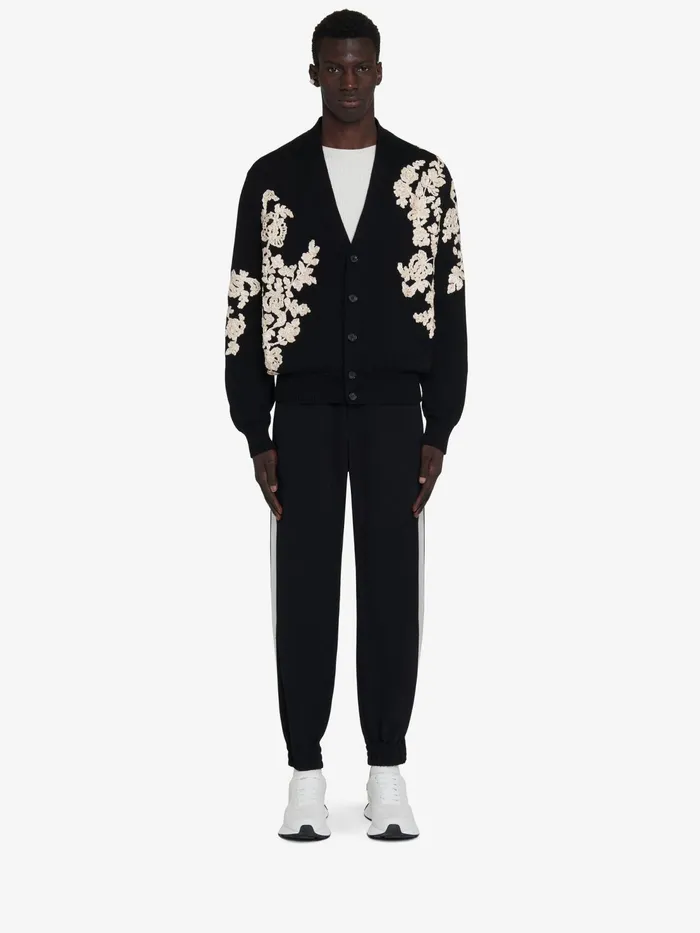Men Knitwear Alexander McQueen Floral Embroidery Cardigan Blackivory