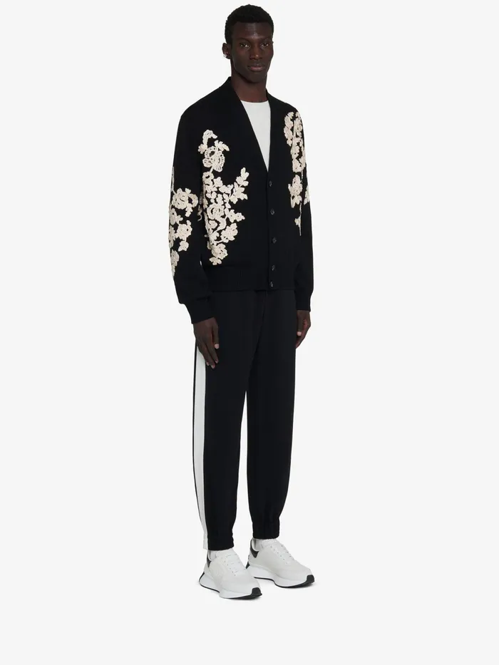 Men Knitwear Alexander McQueen Floral Embroidery Cardigan Blackivory