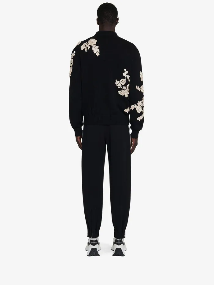 Men Knitwear Alexander McQueen Floral Embroidery Cardigan Blackivory