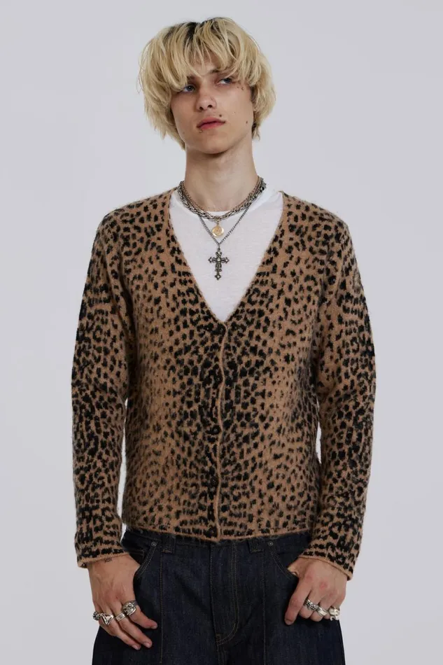 Men Leopard Chuck Cardigan Jaded London Knitwear
