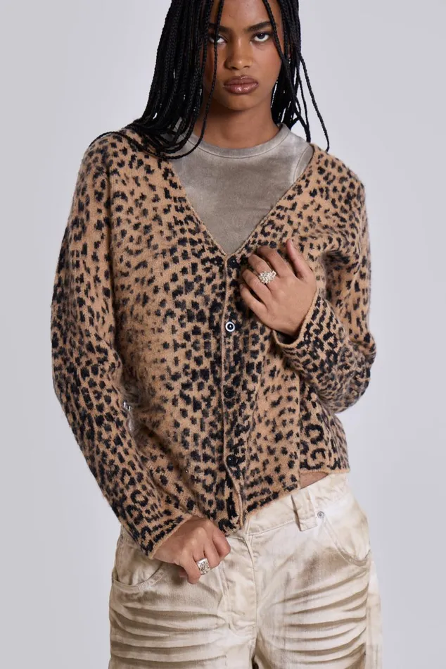 Men Leopard Chuck Cardigan Jaded London Knitwear