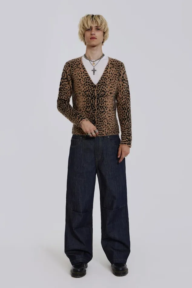 Men Leopard Chuck Cardigan Jaded London Knitwear