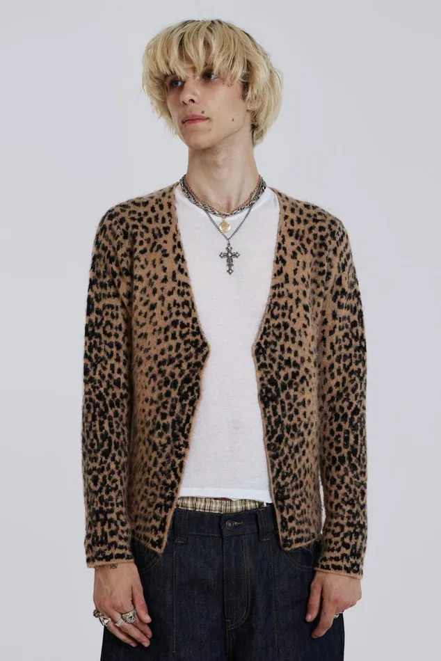 Men Leopard Chuck Cardigan Jaded London Knitwear