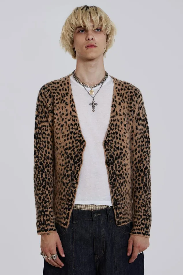 Men Leopard Chuck Cardigan Jaded London Knitwear