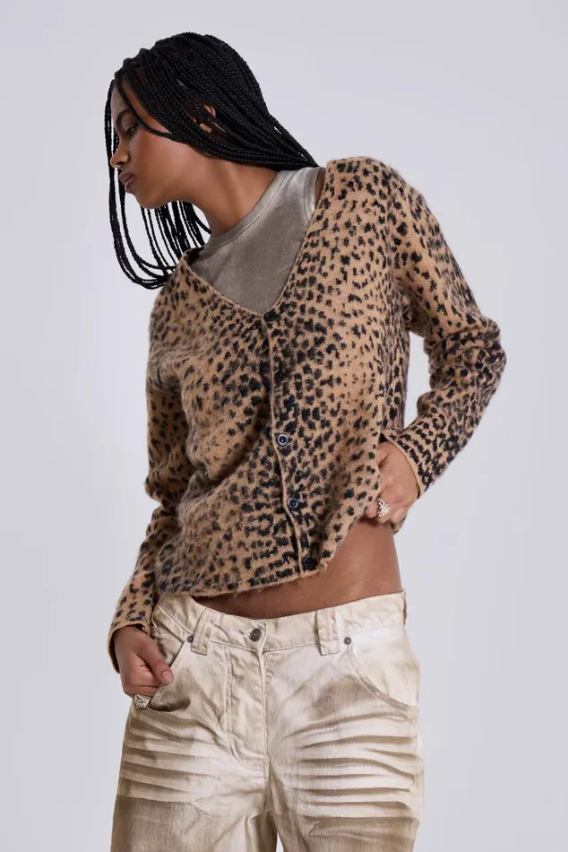 Men Leopard Chuck Cardigan Jaded London Knitwear