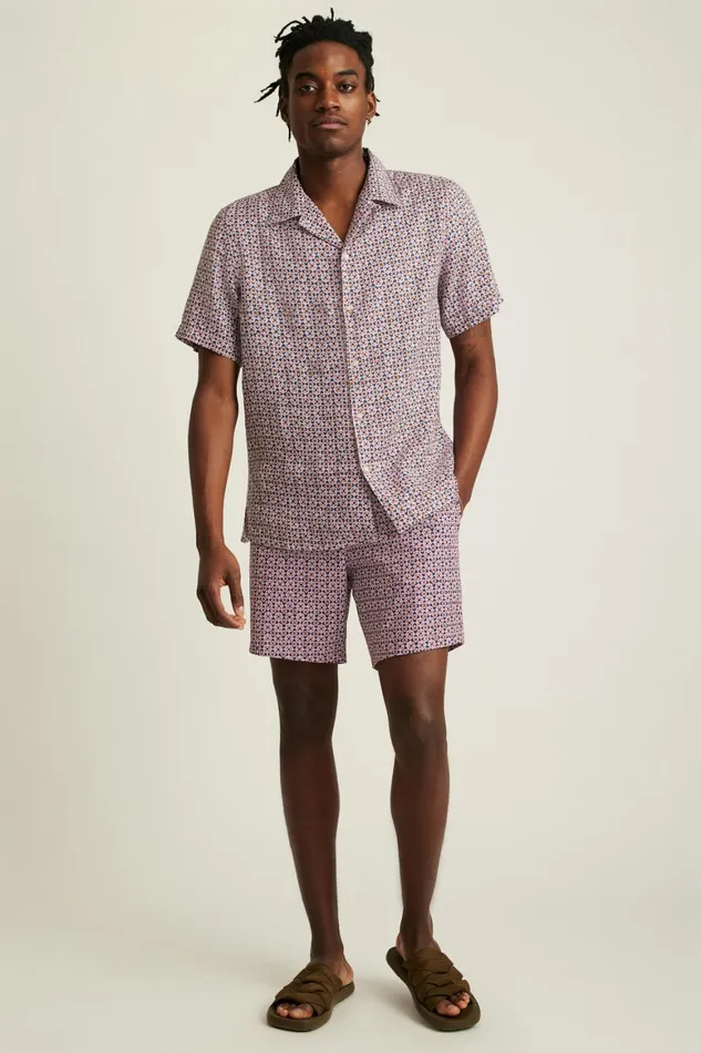 Men Linen Riviera Cabana Shirt Navy Pink Prism Geo Bonobos Casual Shirts