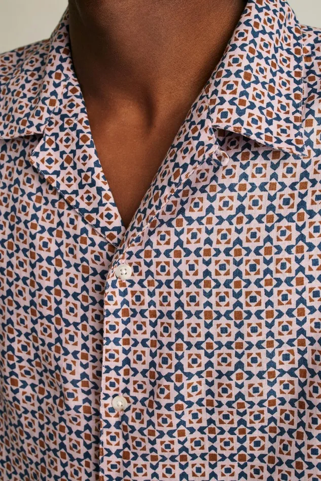 Men Linen Riviera Cabana Shirt Navy Pink Prism Geo Bonobos Casual Shirts