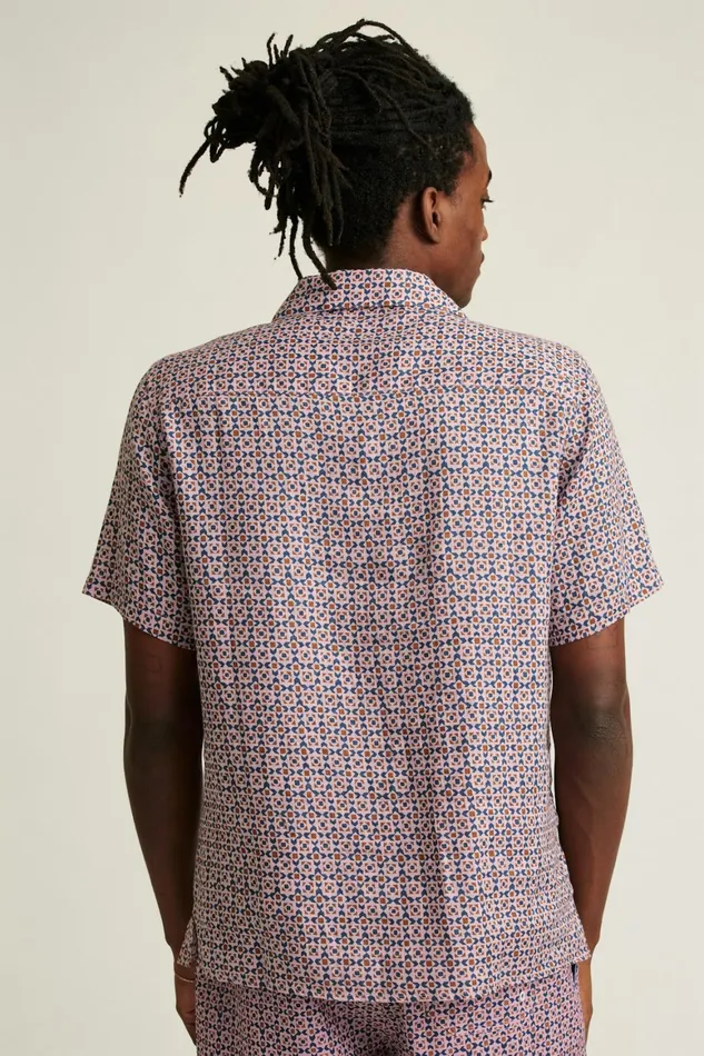 Men Linen Riviera Cabana Shirt Navy Pink Prism Geo Bonobos Casual Shirts