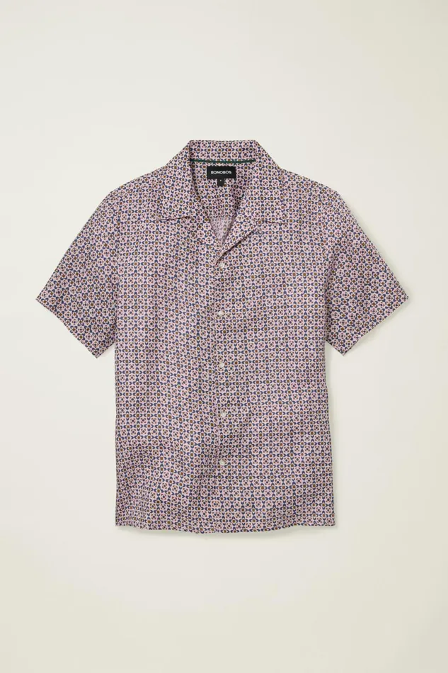 Men Linen Riviera Cabana Shirt Navy Pink Prism Geo Bonobos Casual Shirts