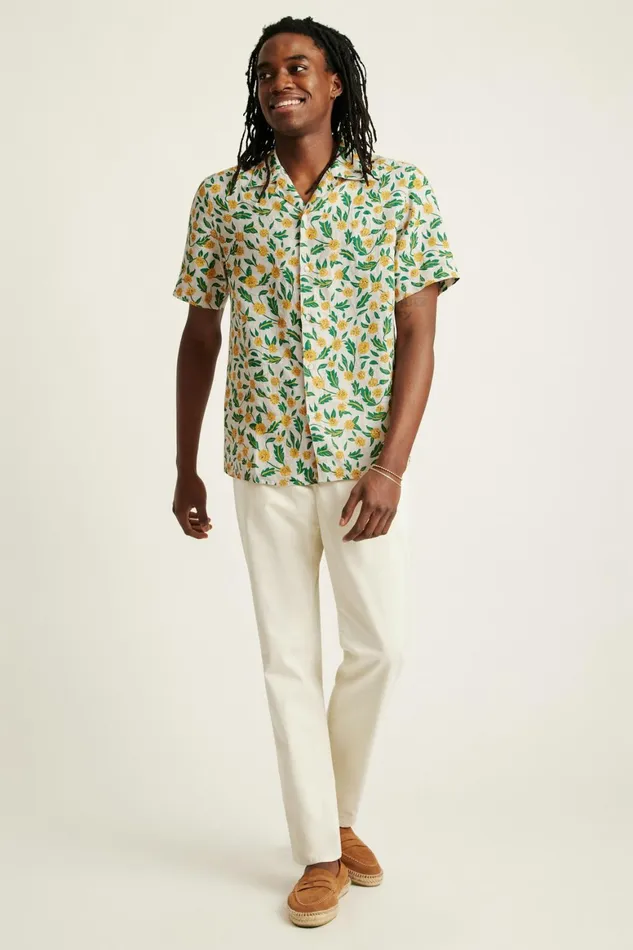 Men Linen Riviera Cabana Shirt Wild Dandelions Bonobos Casual Shirts
