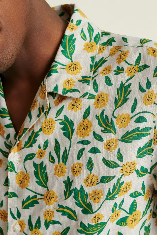 Men Linen Riviera Cabana Shirt Wild Dandelions Bonobos Casual Shirts