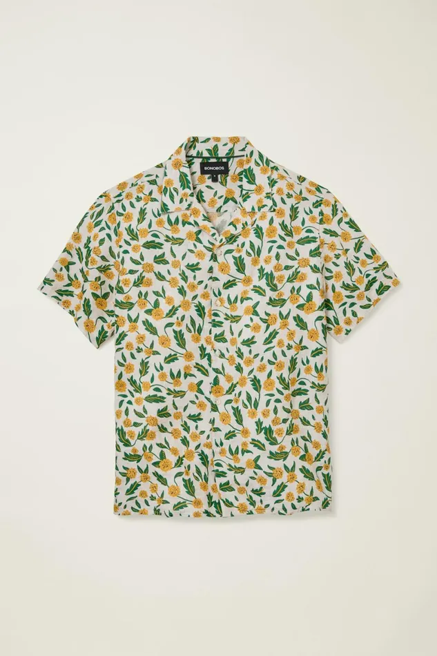 Men Linen Riviera Cabana Shirt Wild Dandelions Bonobos Casual Shirts
