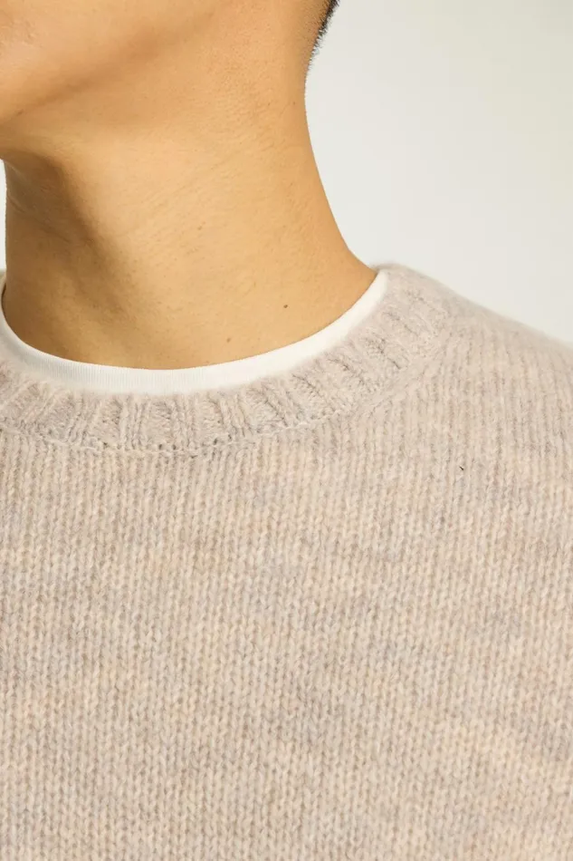 Men Luxe Mohair Sweater Heather Grey Oat Bonobos Crew and VNeck Sweaters