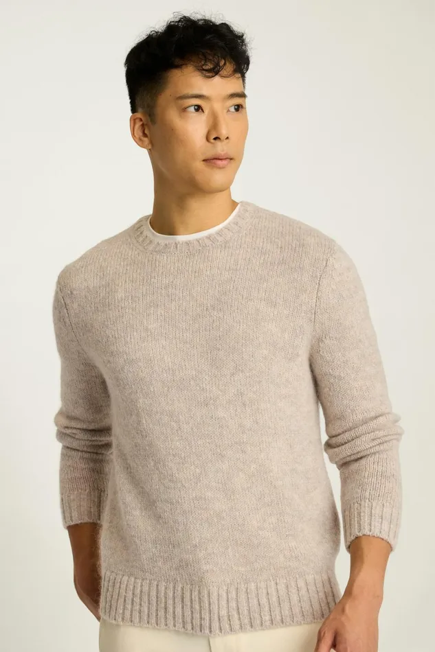 Men Luxe Mohair Sweater Heather Grey Oat Bonobos Crew and VNeck Sweaters