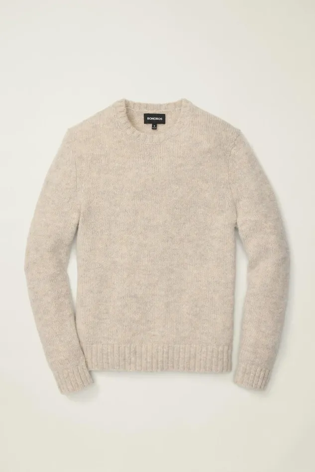 Men Luxe Mohair Sweater Heather Grey Oat Bonobos Crew and VNeck Sweaters