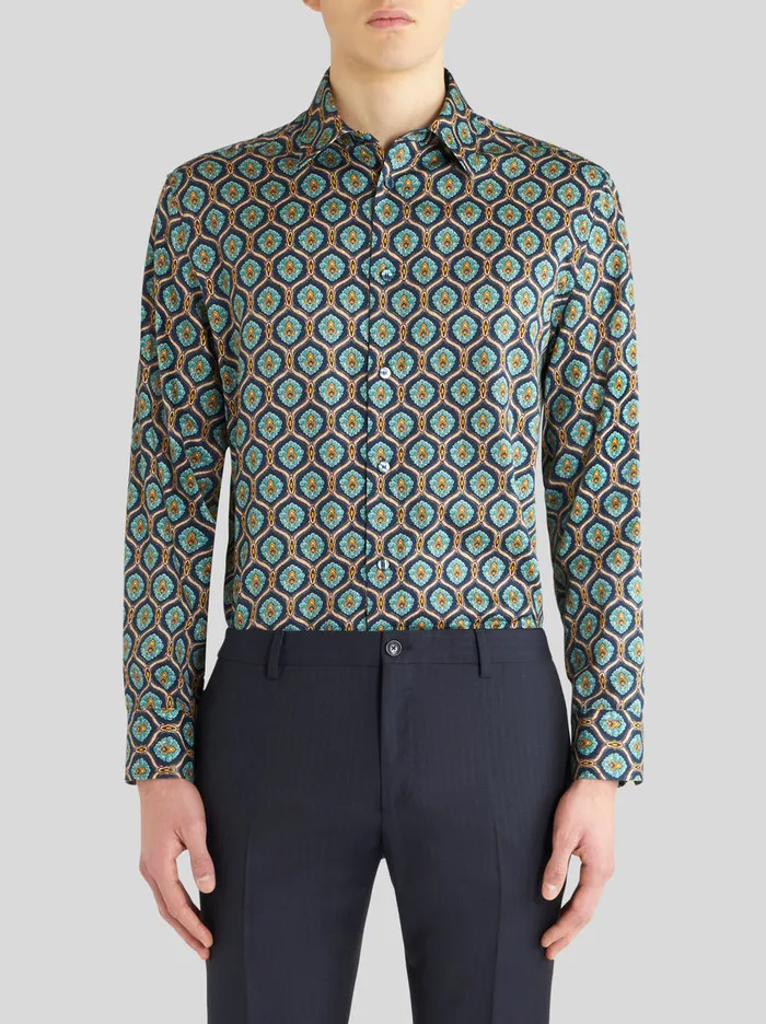 Men Macro Tie Print Shirt Etro Shirts