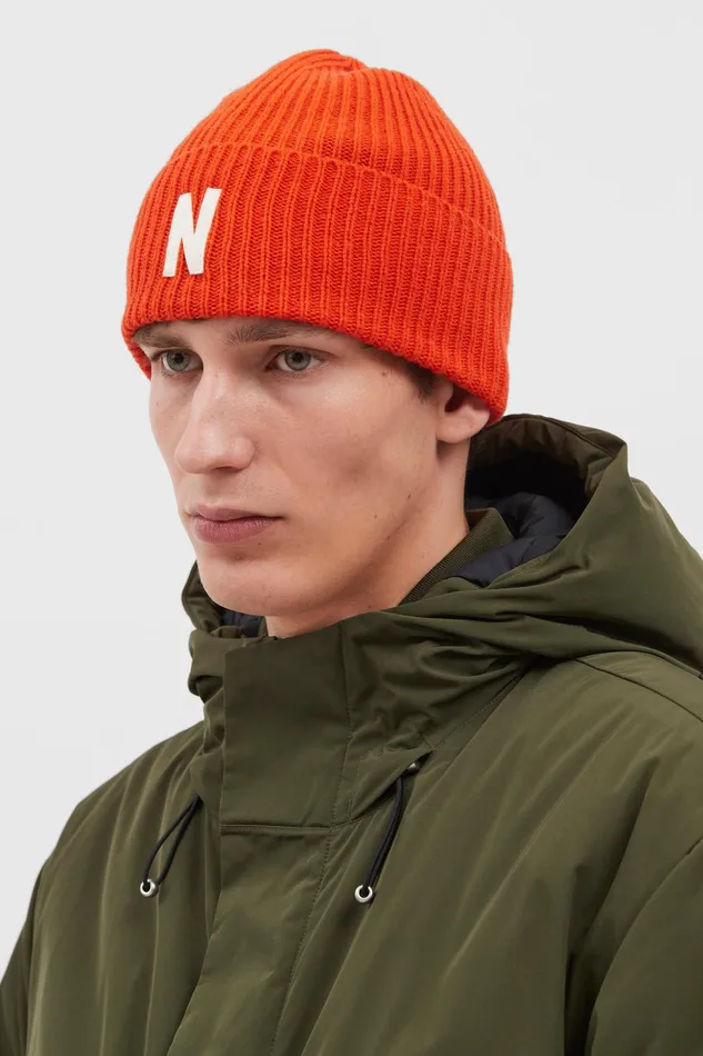 Men Norse Projects Beanies Merino Lambswool Rib N Logo Beanie Truffle