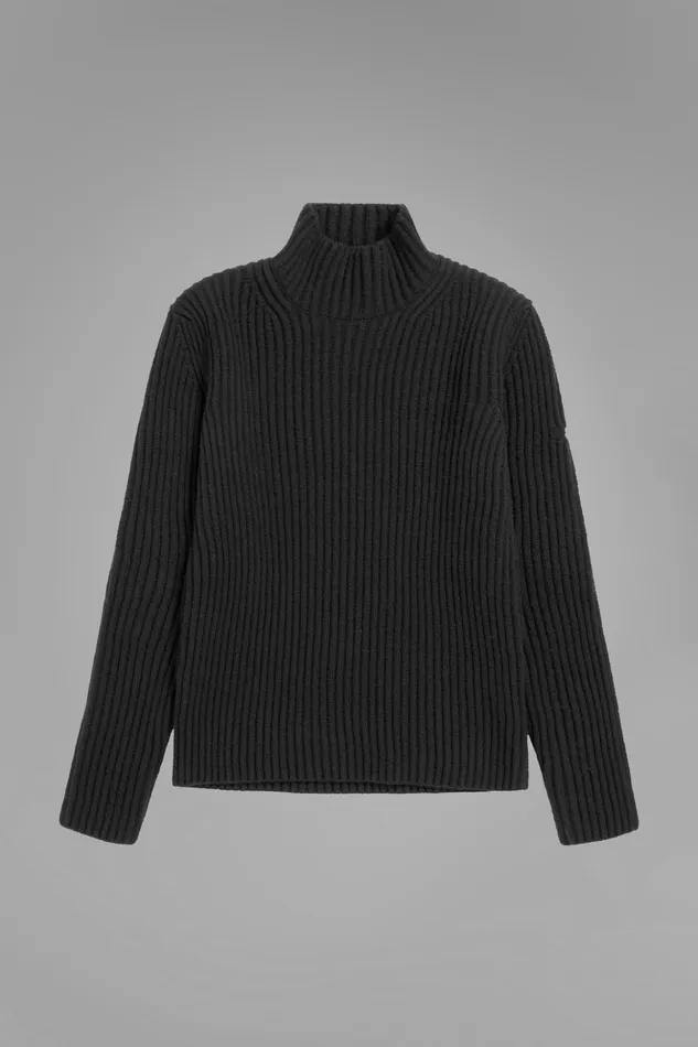 Men Norse Projects Knitwear Hybrid Rib Mock Neck Stretch Wool Black