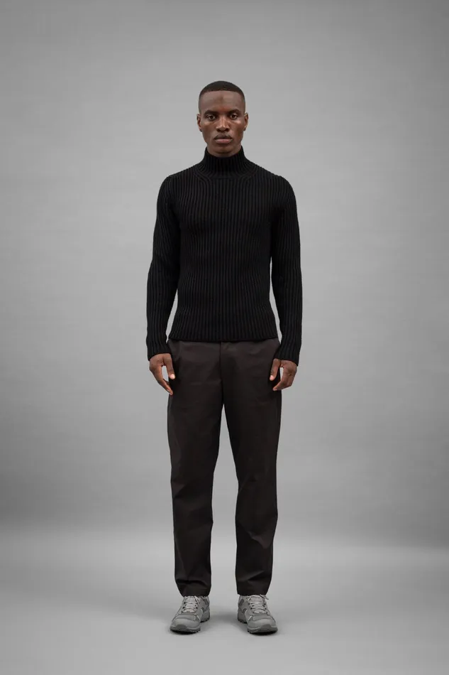 Men Norse Projects Knitwear Hybrid Rib Mock Neck Stretch Wool Black