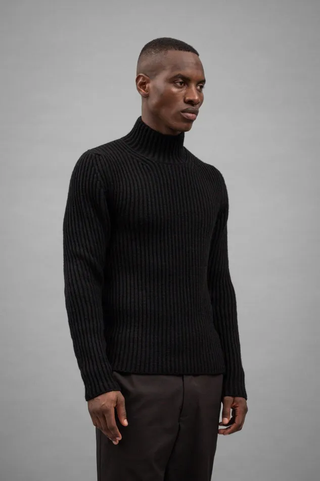 Men Norse Projects Knitwear Hybrid Rib Mock Neck Stretch Wool Black