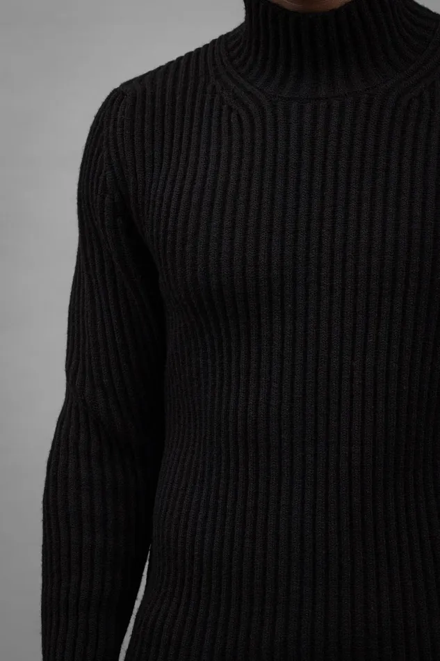 Men Norse Projects Knitwear Hybrid Rib Mock Neck Stretch Wool Black