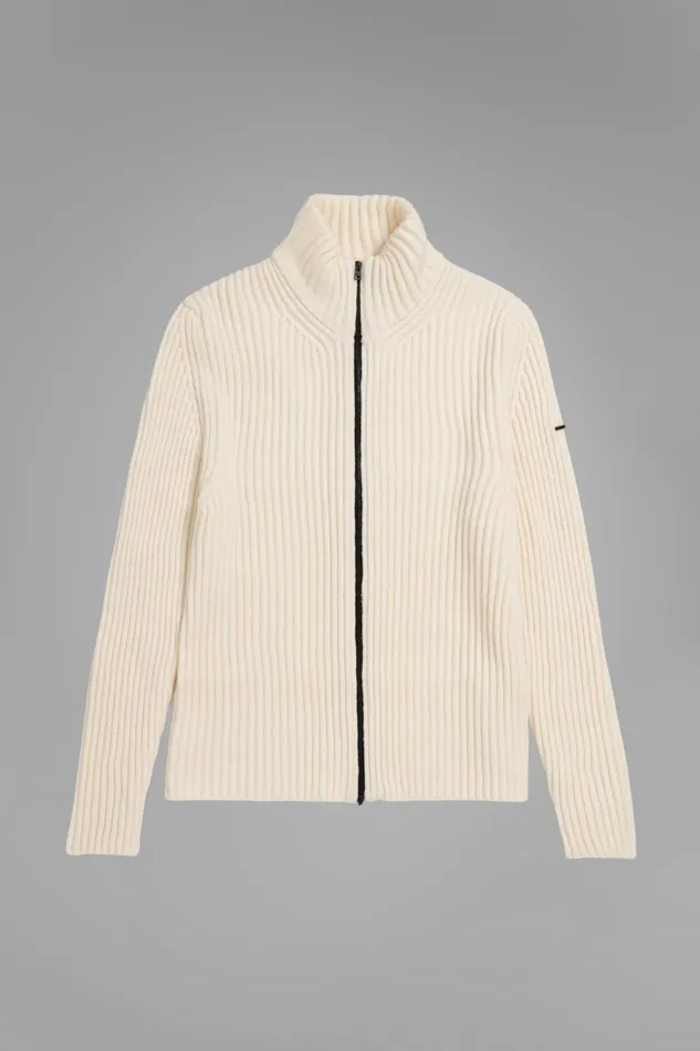Men Norse Projects Knitwear Hybrid Rib Zip Jacket Stretch Wool Ecru