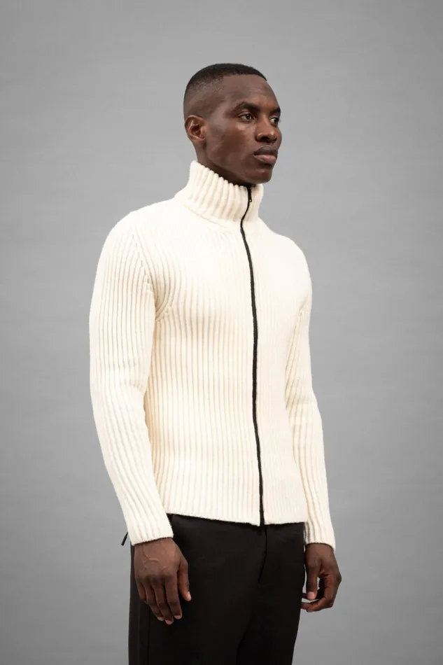 Men Norse Projects Knitwear Hybrid Rib Zip Jacket Stretch Wool Ecru