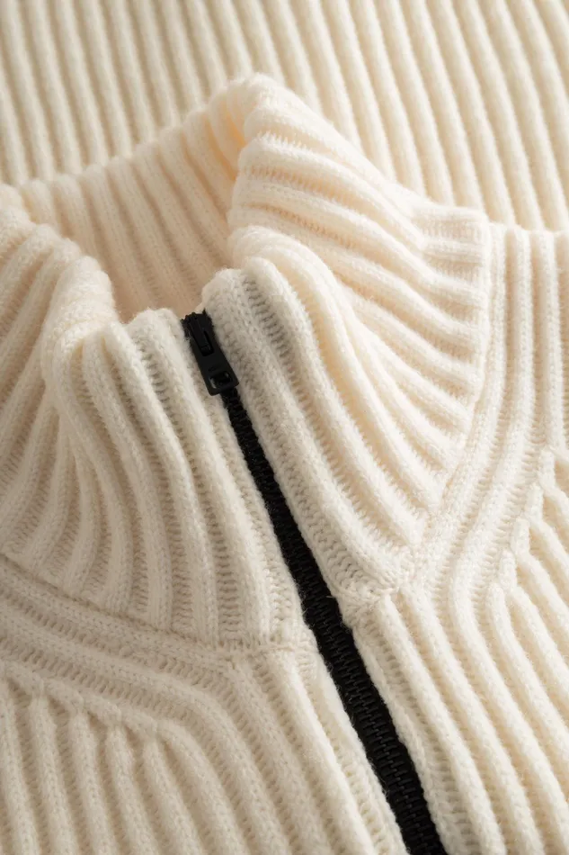 Men Norse Projects Knitwear Hybrid Rib Zip Jacket Stretch Wool Ecru