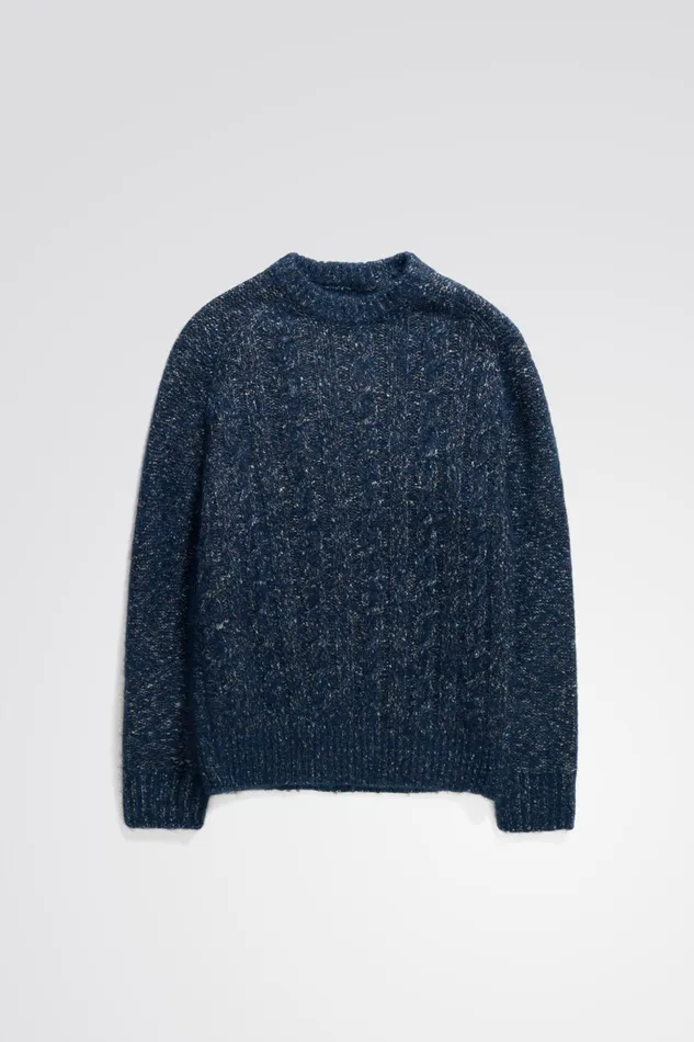 Men Norse Projects Knitwear Ivar Cotton Alpaca Cable Sweater Dark Navy