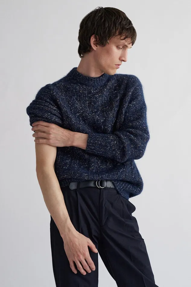 Men Norse Projects Knitwear Ivar Cotton Alpaca Cable Sweater Dark Navy