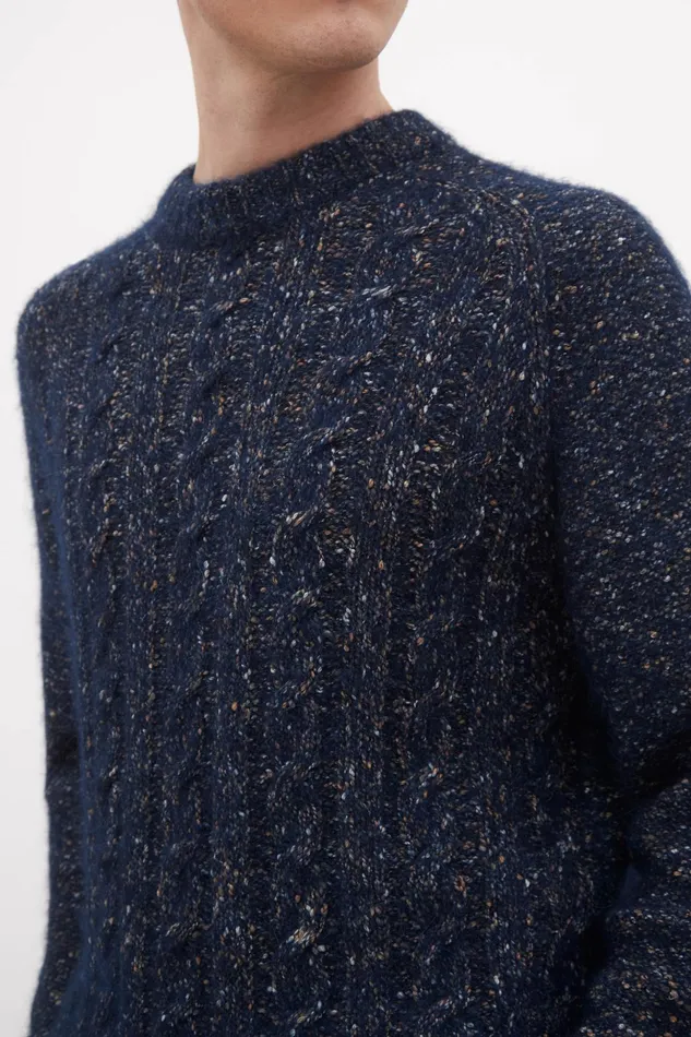 Men Norse Projects Knitwear Ivar Cotton Alpaca Cable Sweater Dark Navy
