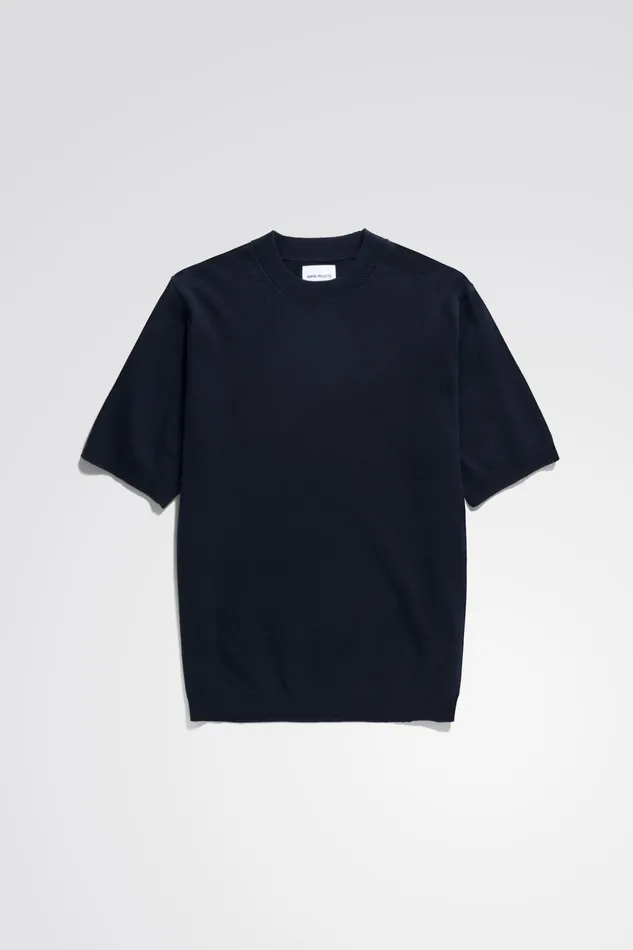 Men Norse Projects Knitwear Rhys Cotton Linen Tshirt Dark Navy