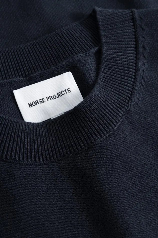 Men Norse Projects Knitwear Rhys Cotton Linen Tshirt Dark Navy