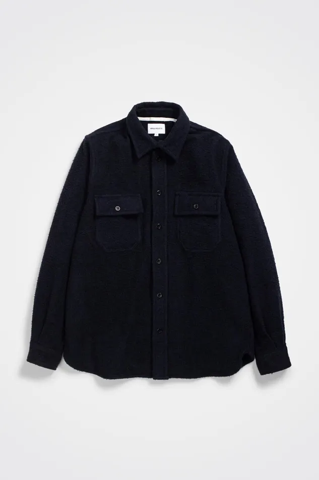 Men Norse Projects Overshirts Silas Textured Cotton Wool Overshirt Dark Navy