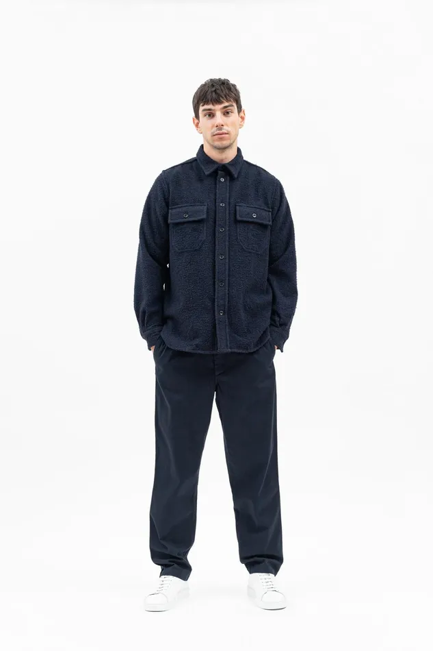 Men Norse Projects Overshirts Silas Textured Cotton Wool Overshirt Dark Navy