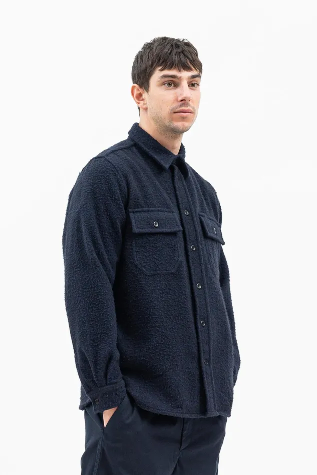 Men Norse Projects Overshirts Silas Textured Cotton Wool Overshirt Dark Navy