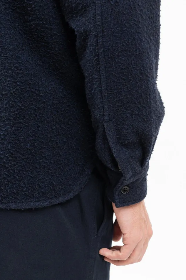 Men Norse Projects Overshirts Silas Textured Cotton Wool Overshirt Dark Navy
