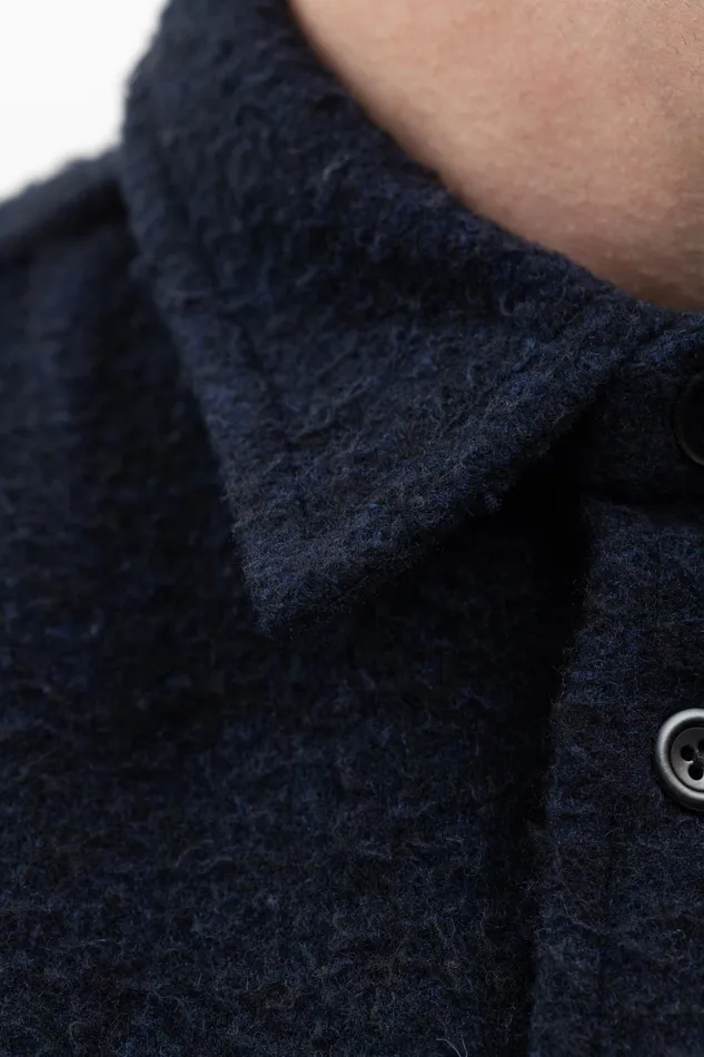 Men Norse Projects Overshirts Silas Textured Cotton Wool Overshirt Dark Navy