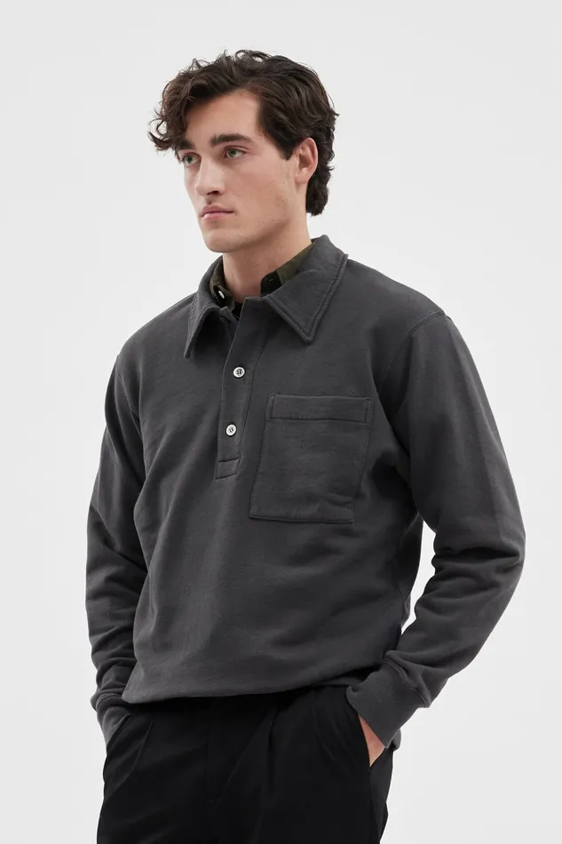 Men Norse Projects Sweatshirts Fraser Relaxed Tab Series LS Polo Battleship Grey