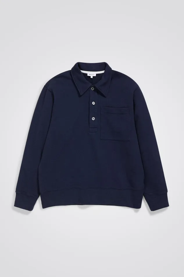 Men Norse Projects Sweatshirts Fraser Relaxed Tab Series LS Polo Dark Navy