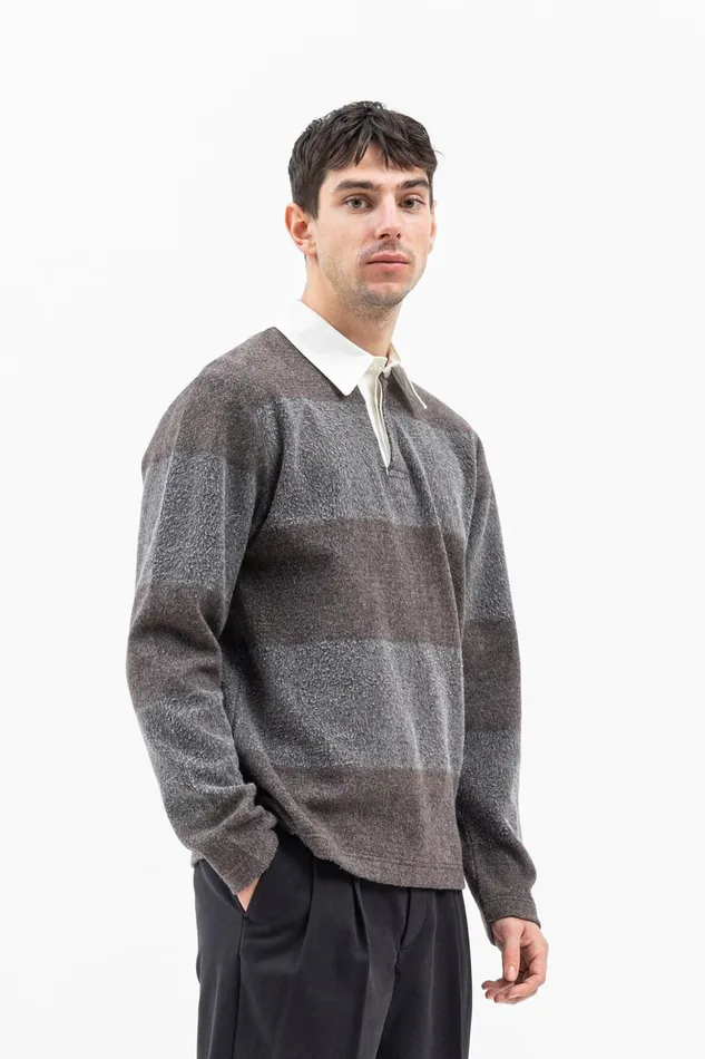 Men Norse Projects Sweatshirts Ruben Brushed Jersey Rugby LS Polo Espresso