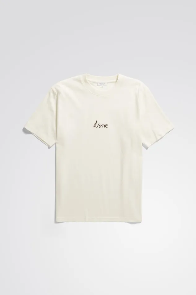 Men Norse Projects TShirts Johannes Organic Chain Stitch Logo Tshirt Ecru