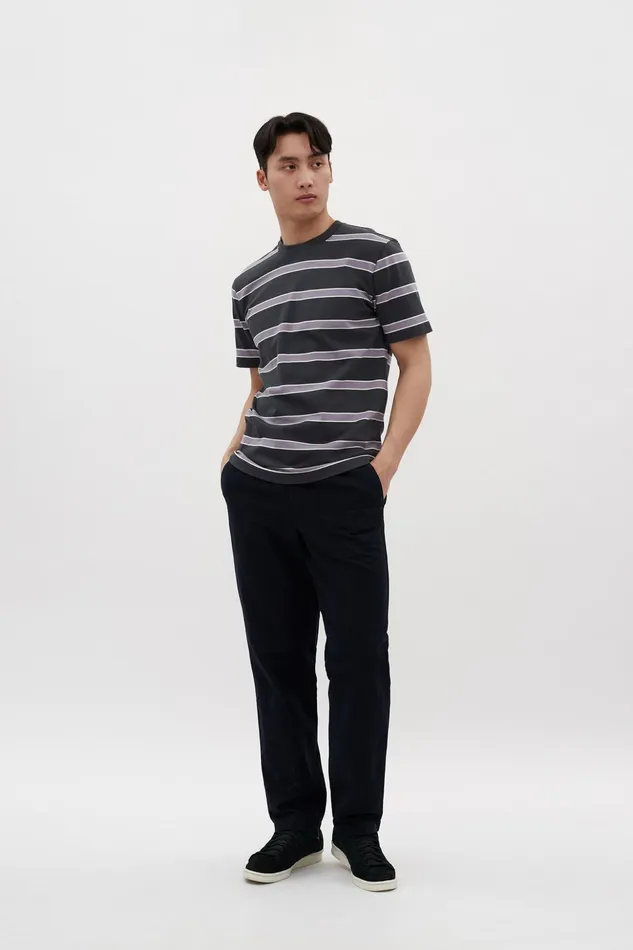 Men Norse Projects TShirts Johannes Organic Multicolour Stripe Tshirt Battleship Grey