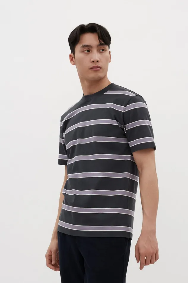 Men Norse Projects TShirts Johannes Organic Multicolour Stripe Tshirt Battleship Grey