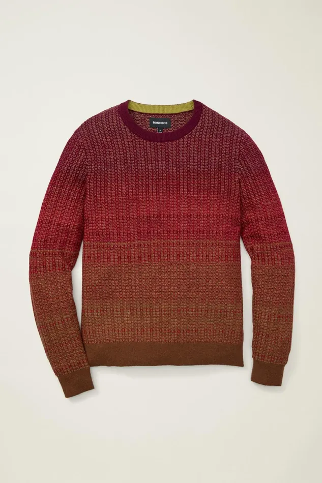 Men Ombre Crew Neck Sweater Burgundy Ombre Bonobos Crew and VNeck Sweaters